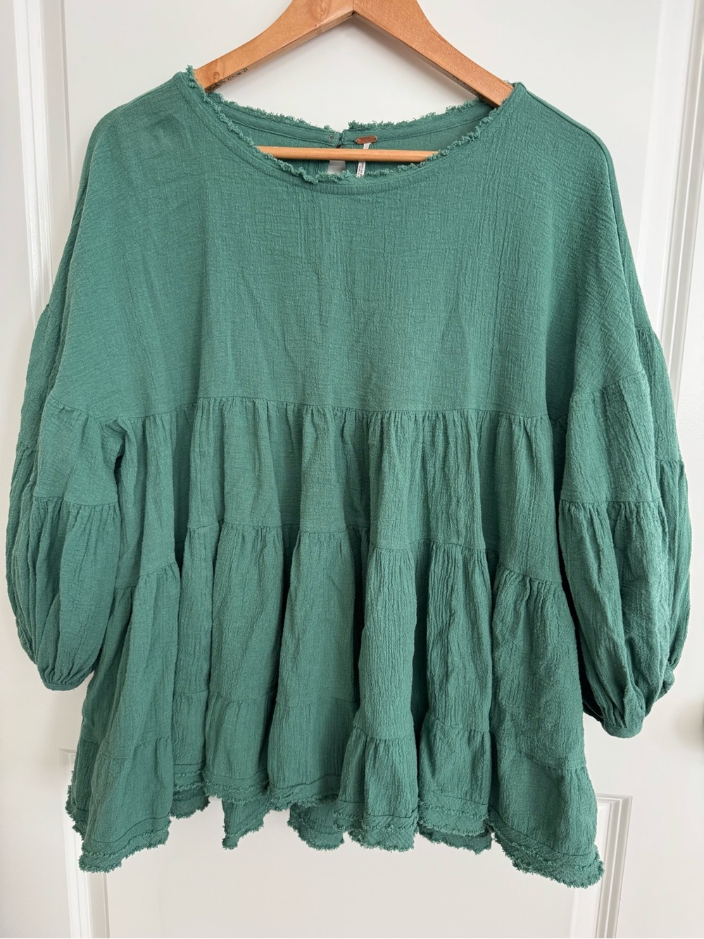 Free People Sage Green Gauze Tiered Tunic Top